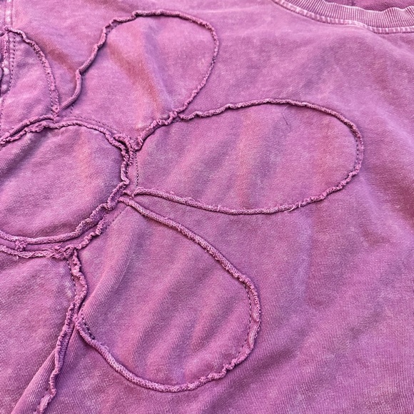 Easel Purple Crew Neck Sweater with Floral Stitching - Picture 5 of 8